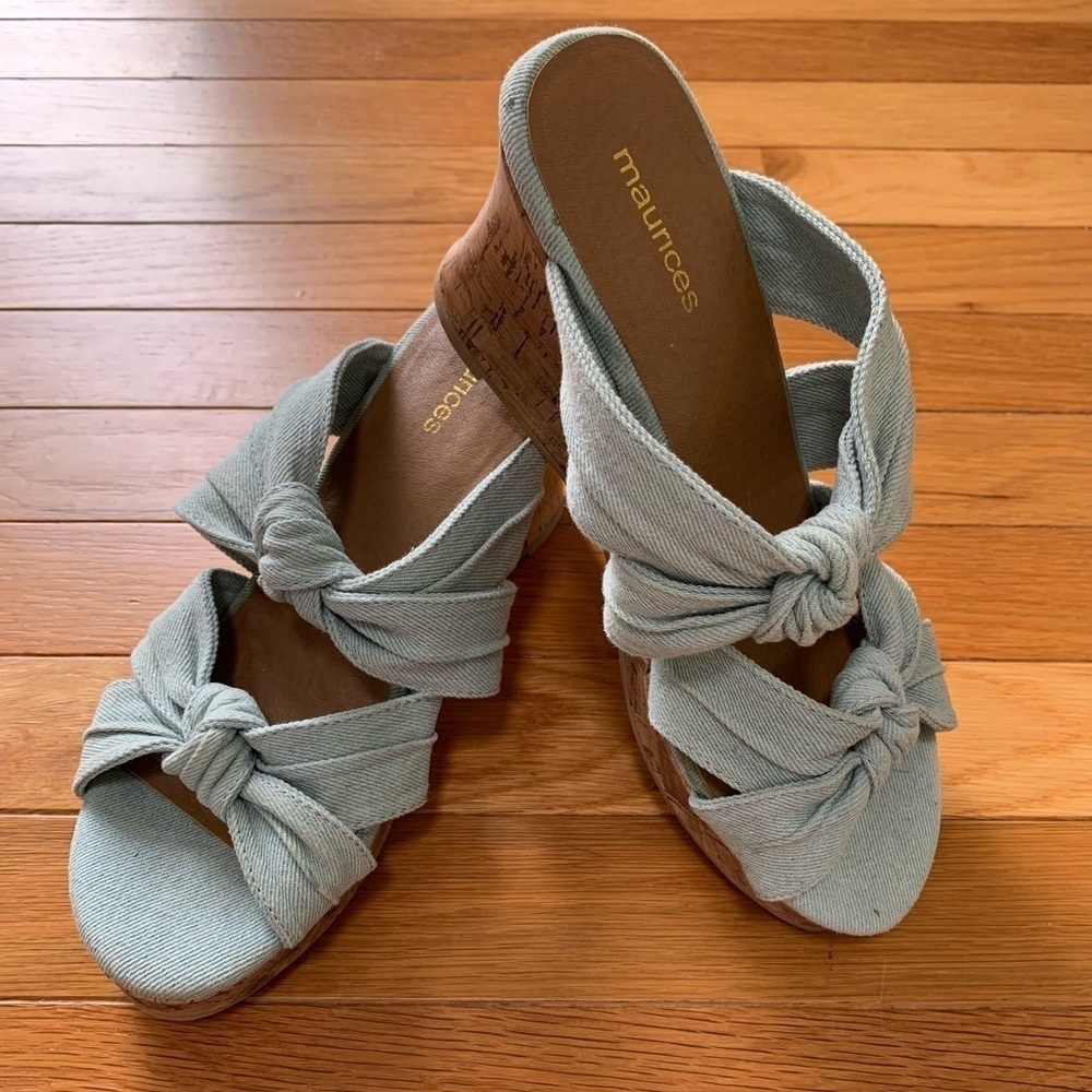 Maurice’s “June Sweetheart” Denim Cork Wedges